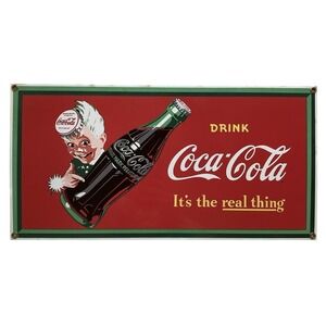 Vintage Drink Coca Cola Ande Rooney‎ Porcelain Enamel Sign 16x8 Inch Wall Decor